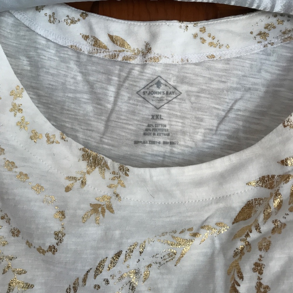 St. John's Bay White and Gold Long Sleeve Graphic Blouse, Size XXL. - Picture 3 of 3